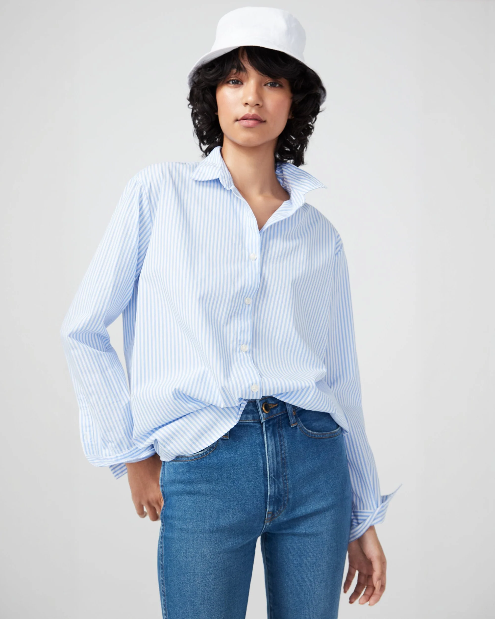 The Hutton Oversized Shirt - White/Sky - Image 3