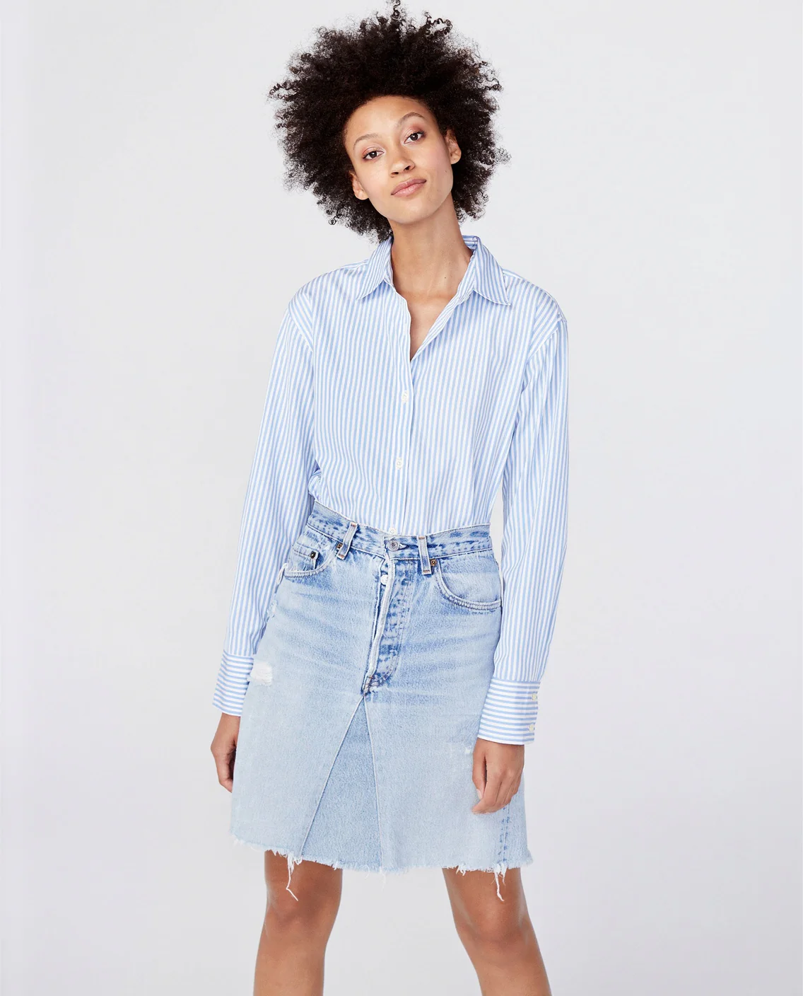 The Hutton Oversized Shirt - White/Sky - Image 6