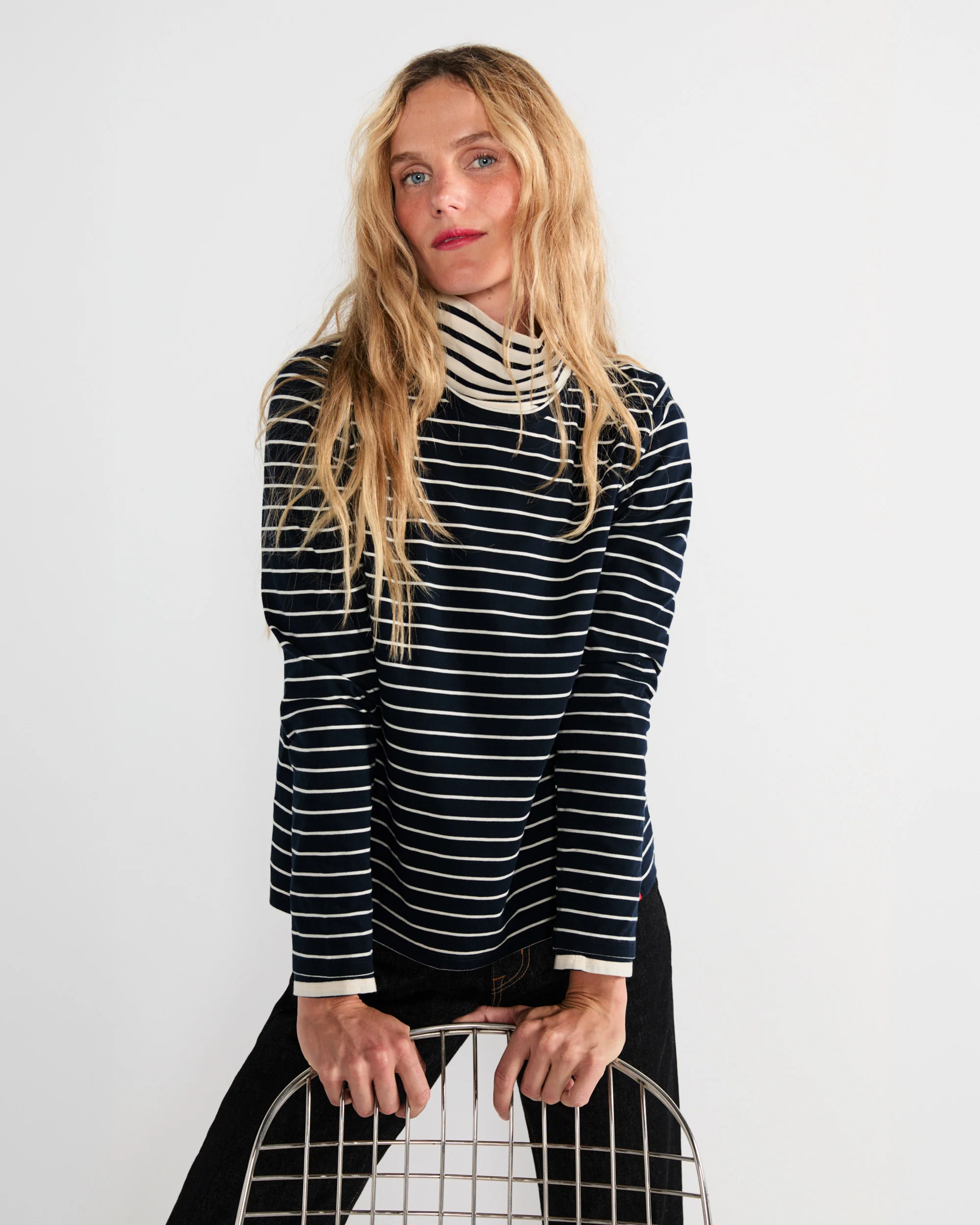 The Striped Modern Long - Navy/Cream Pinstripe - Image 5