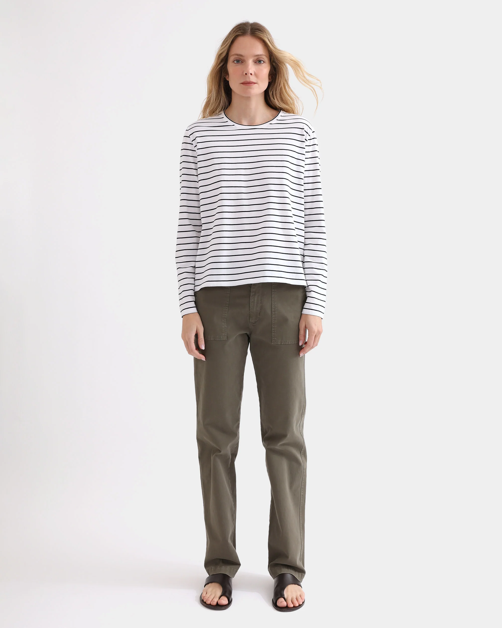 The Striped Modern Long - White/Navy Pinstripe - Image 2