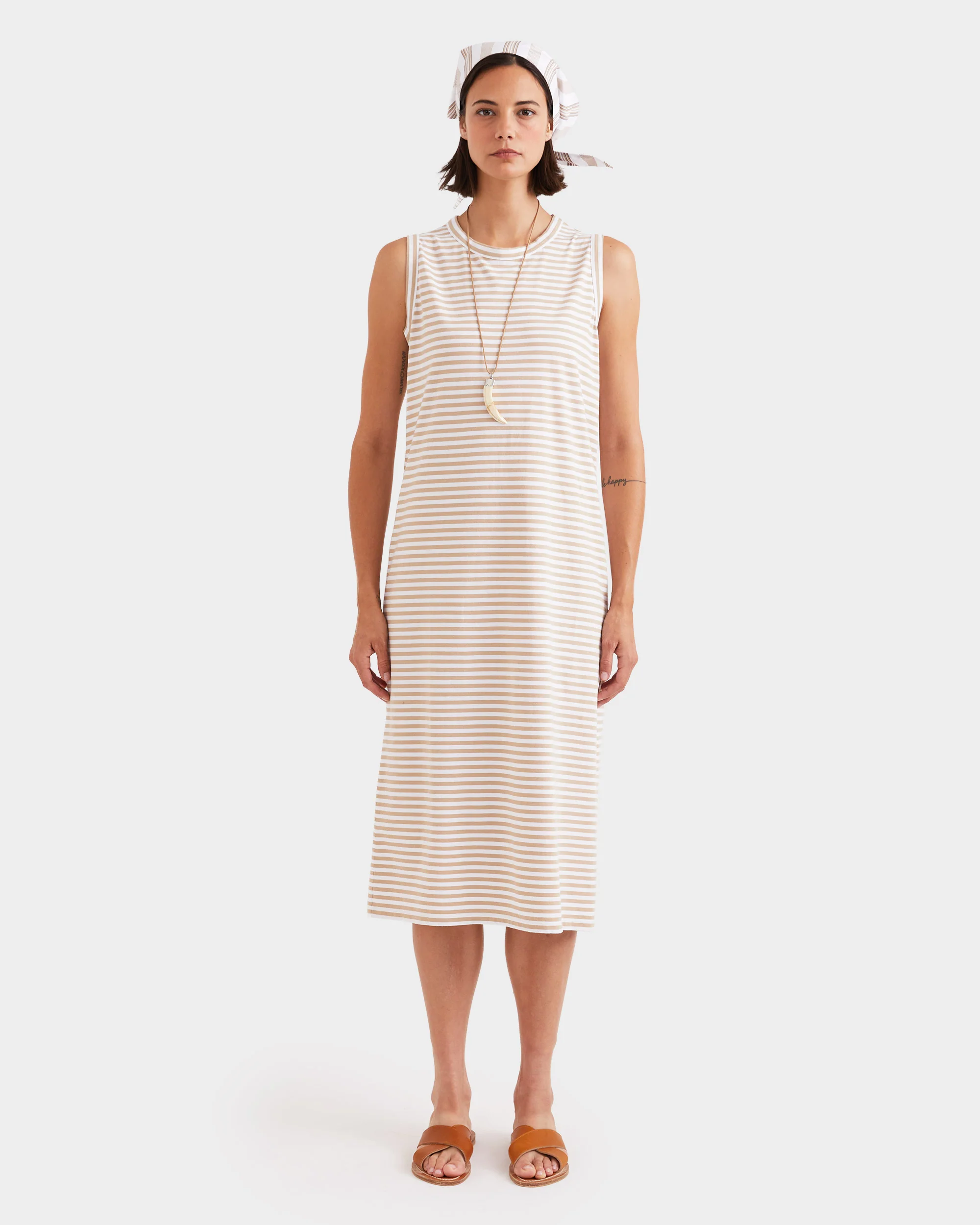 The Tank Dress - Khaki/White - Image 2