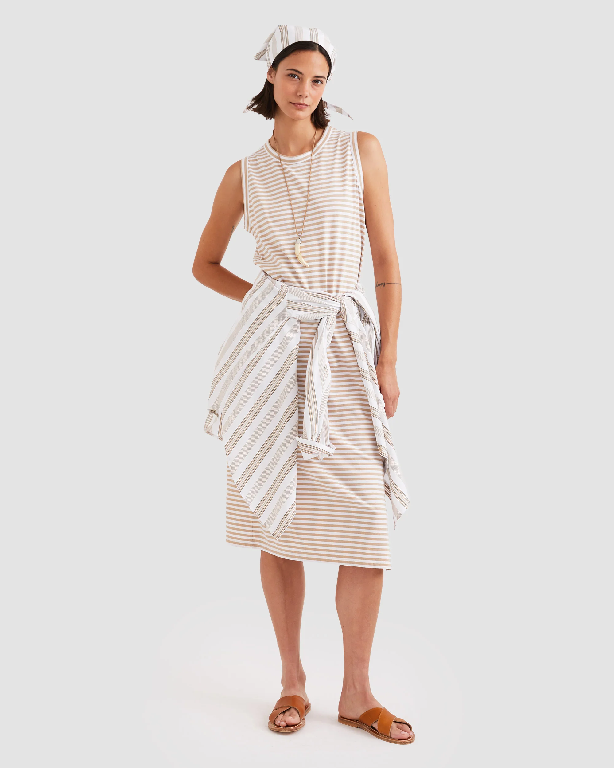 The Tank Dress - Khaki/White - Image 3