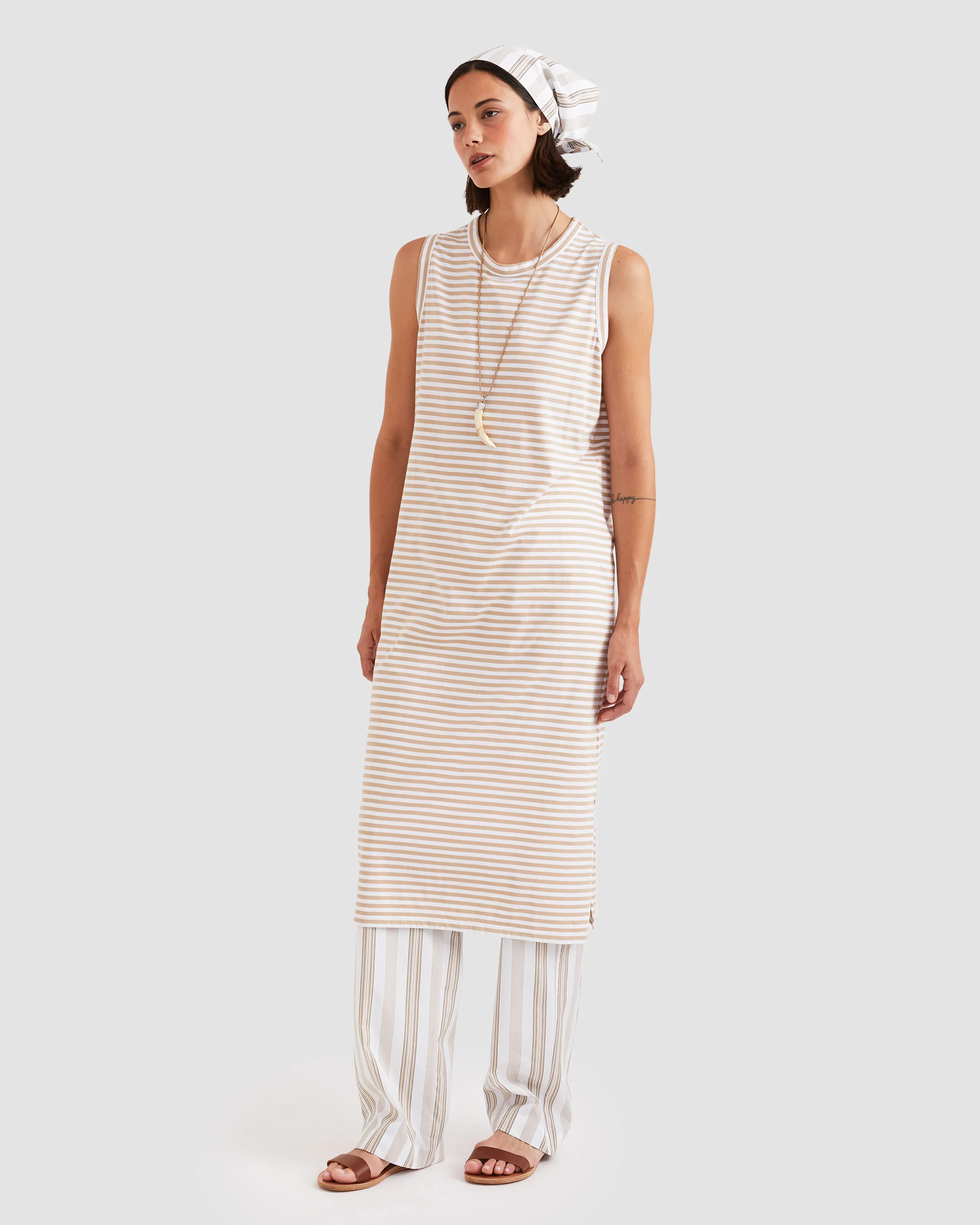 The Tank Dress - Khaki/White - Image 4