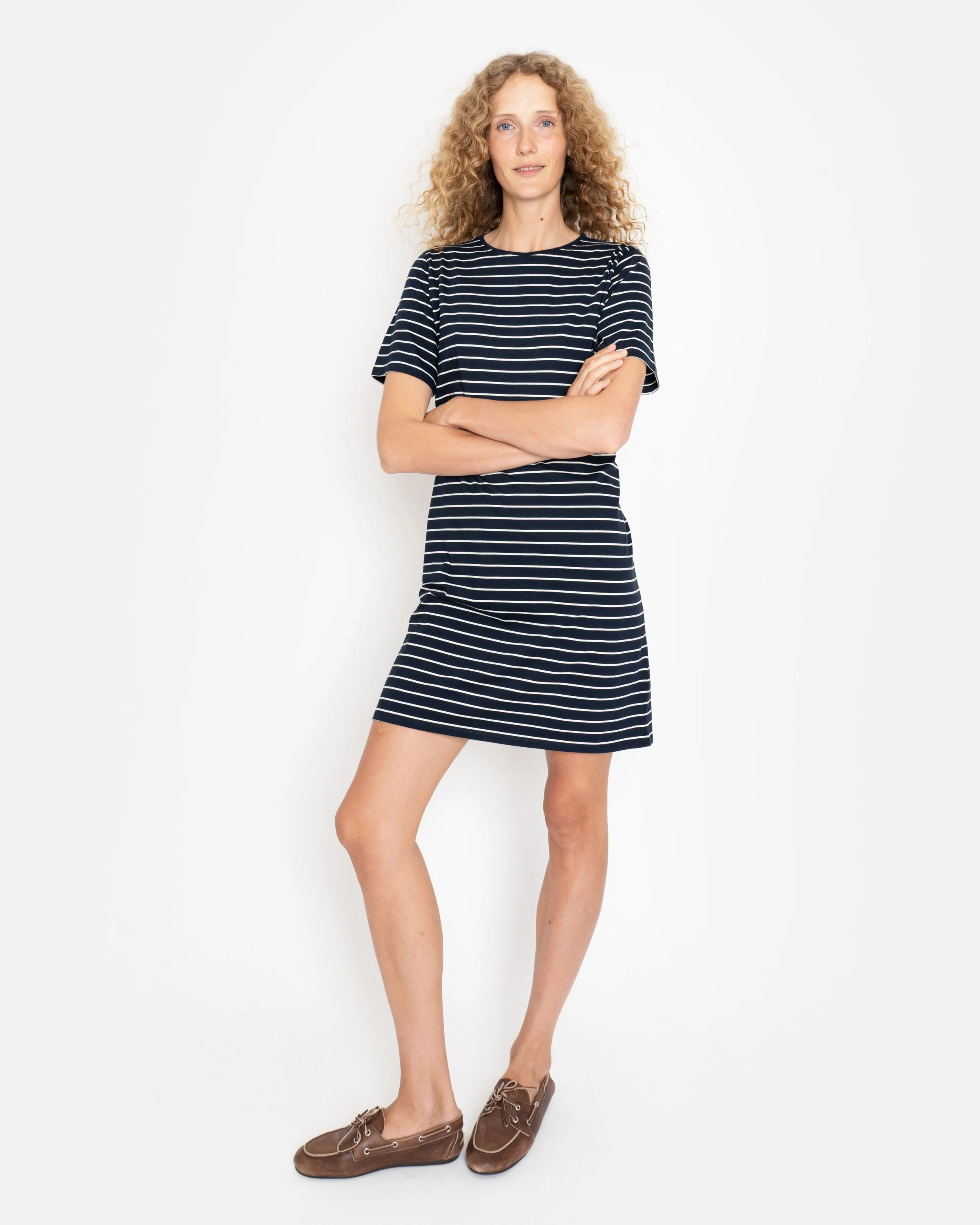 The Tee Dress - Navy/Cream Pinstripe - Image 3